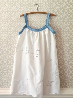 White Eyelet Sundress with Light Blue Trim